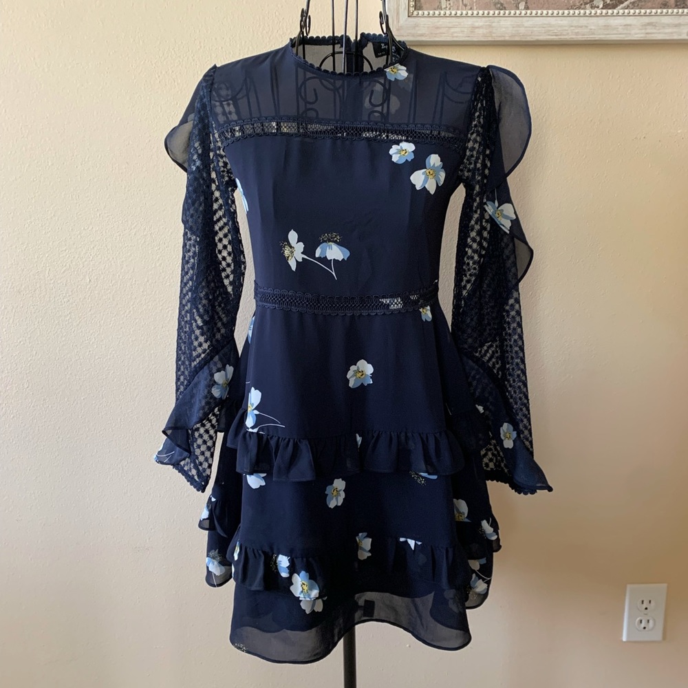 Navy blue dress lace details, girls 14, Bloomingdale’s, New condition